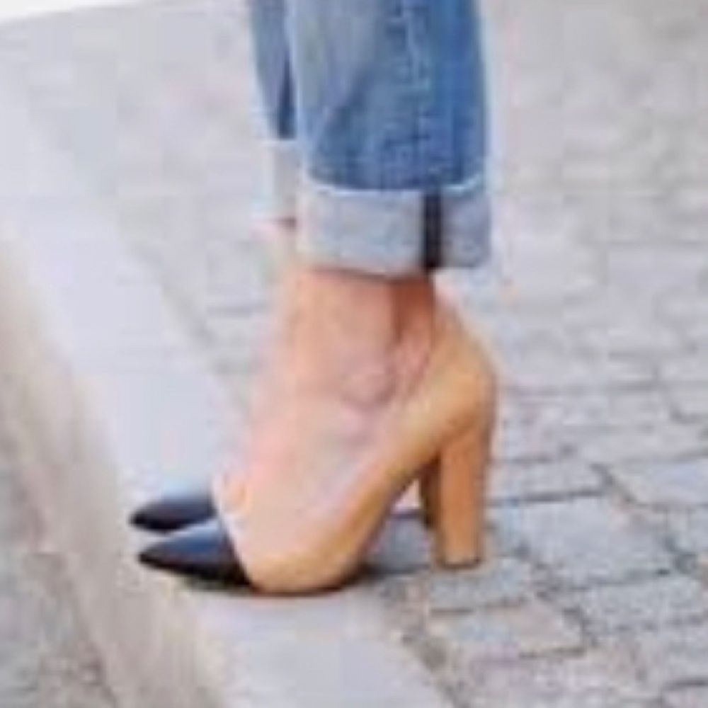 Zara Two Toned Capped Toe Chunky Heels Size 40